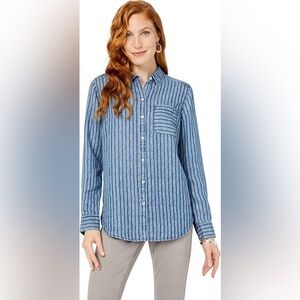 Foxcroft Haven Long Sleeve Stripe Blouse Size 12